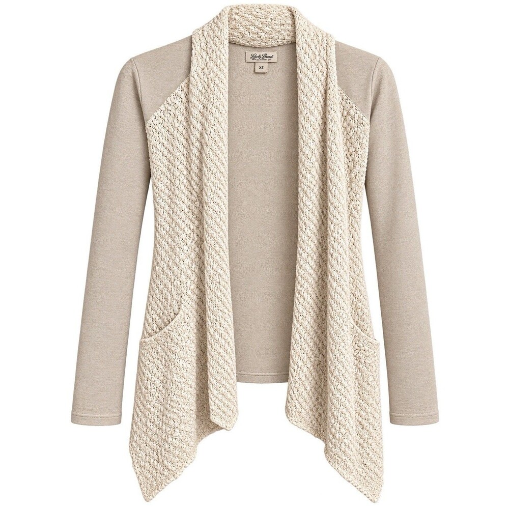 Lucky Brand Women's Crochet Open 100% Cotton Cardigan Sweater Ivory Size XS